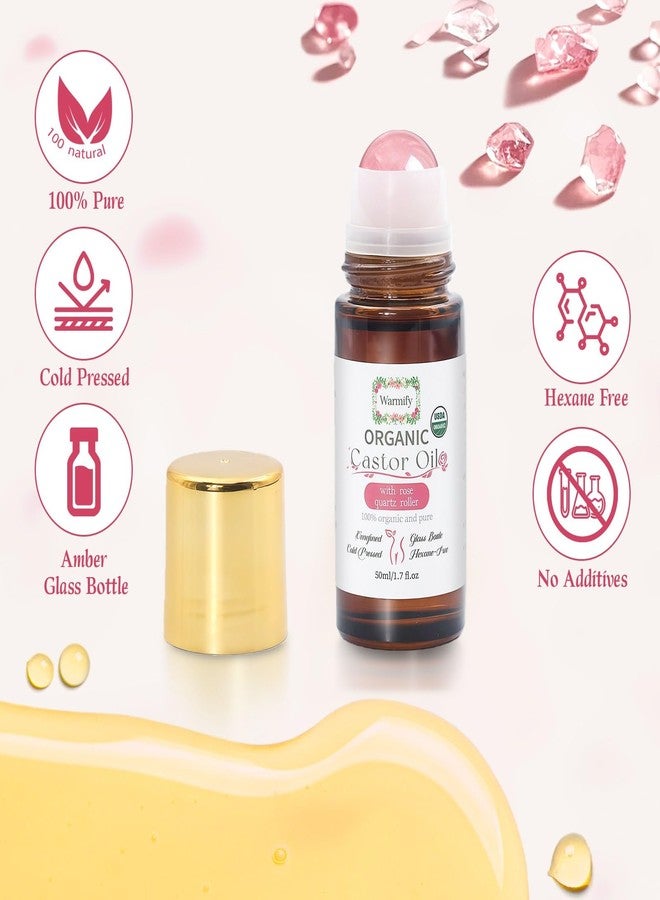 Warmify Organic Castor Oil with Rose Quartz Roll On for Body 50ml Large Bottle, Crystal Roller for Skin Moisturizing, Stretch Marks & Dry Areas, Cold-Pressed, Hexane-Free, Relaxing Self-Care Gifts for Women - Image 2